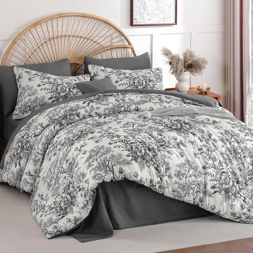 Floral toile comforter set - floral,