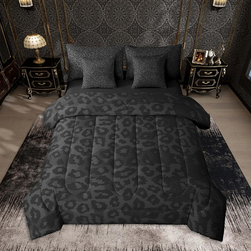 Black leopard print comforter - print,